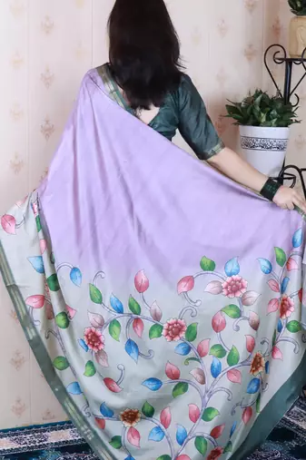 soft tussar silk blend kalamkari unique printed zari woven saree