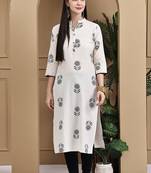 Beige women's cotton jaipuri printed kurti