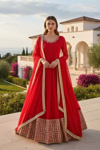 Red Georgette Sequins Anarkali set