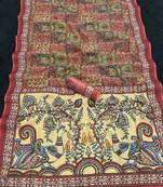 cream kalamkari printed shimmar saree with unstitched blouse