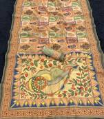 gajri kalamkari printed shimmar saree with unstitched blouse