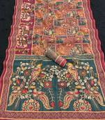 rama kalamkari printed shimmar saree with unstitched blouse