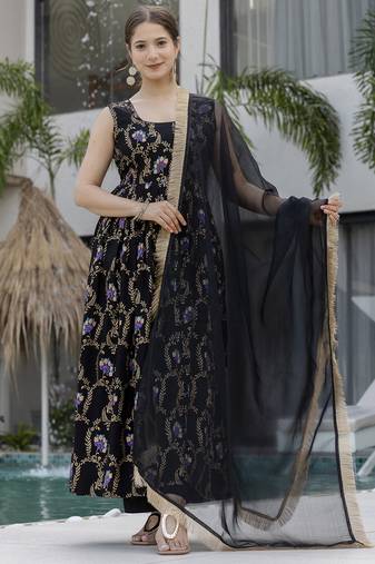 Women's Gorgeous Printed Muslin Fabric Flared Kurta Pant and Dupatta Set