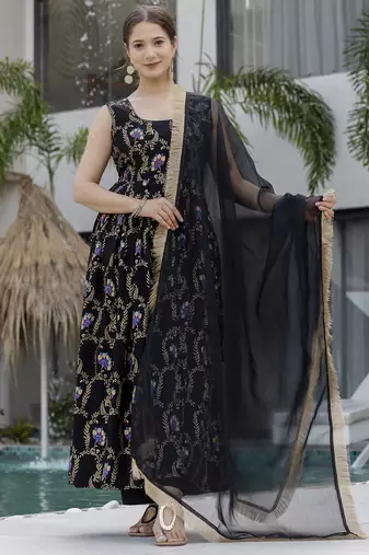 Women's Gorgeous Printed Muslin Fabric Flared Kurta Pant and Dupatta Set