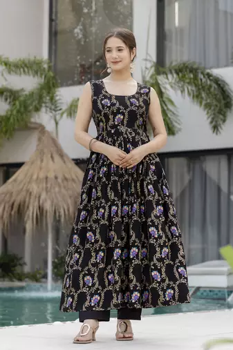 Women's  Printed Muslin Flared Kurta Pant and Dupatta Set
