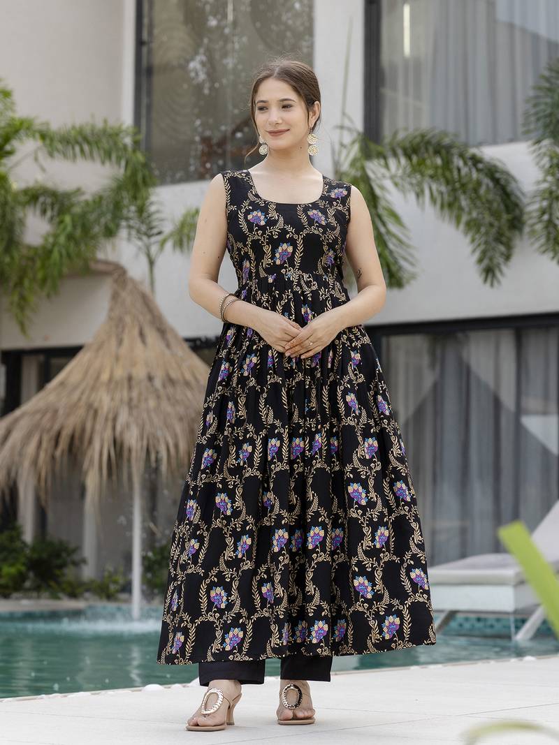 Women's Gorgeous Printed Muslin Fabric Flared Kurta Pant and Dupatta Set