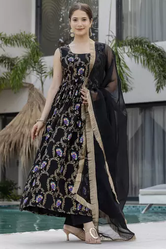 Women's  Printed Muslin Flared Kurta Pant and Dupatta Set