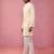 Vastramay men's beige jacquard indo-western kurta with cream trousers - wedding set