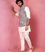 Vastramay grey nehru jacket set - 3 piece traditional outfit with kurta & pyjama