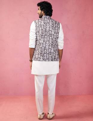 grey nehru jacket set - 3 piece traditional outfit with kurta & pyjama 5