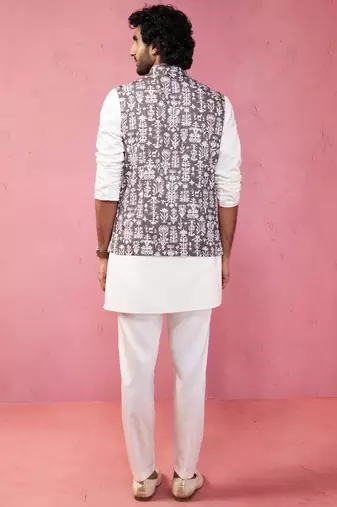 grey nehru jacket set - 3 piece traditional outfit with kurta & pyjama