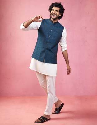 turquoise nehru jacket set - premium 3 piece wedding collection 1