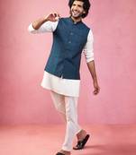 Vastramay turquoise nehru jacket set - premium 3 piece wedding collection