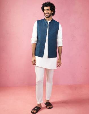 turquoise nehru jacket set - premium 3 piece wedding collection 3