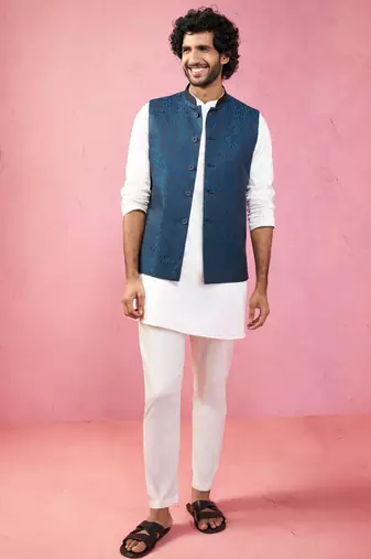 turquoise nehru jacket set - premium 3 piece wedding collection