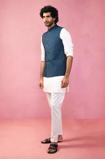 turquoise nehru jacket set - premium 3 piece wedding collection