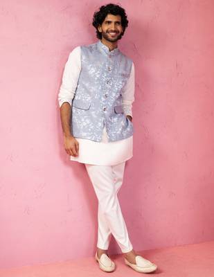 grey nehru jacket set - designer 3 piece traditional outfit 1