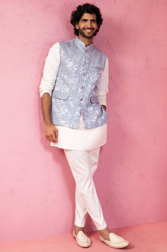 Vastramay grey nehru jacket set - designer 3 piece traditional outfit