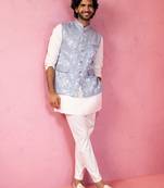 Vastramay grey nehru jacket set - designer 3 piece traditional outfit