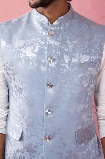 grey nehru jacket set - designer 3 piece traditional outfit