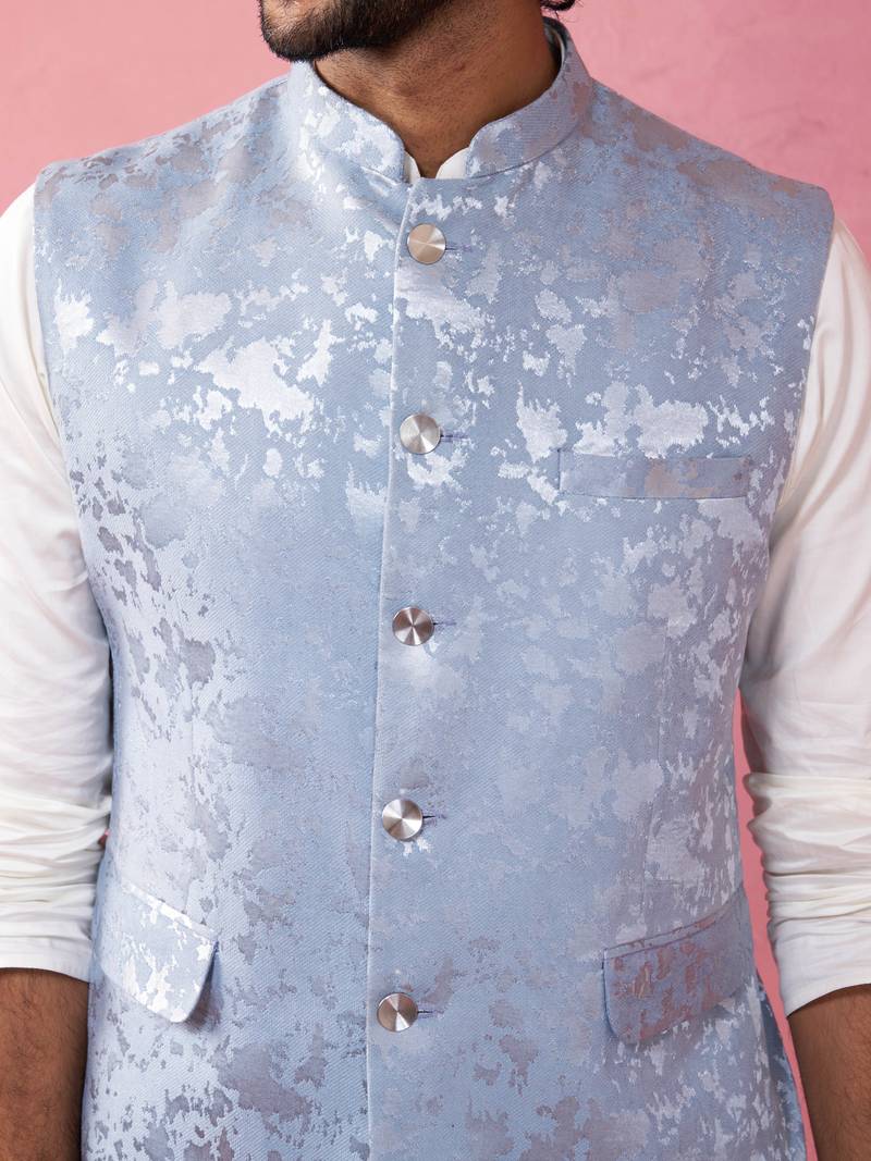 Vastramay men's grey nehru jacket set - designer 3 piece traditional outfit