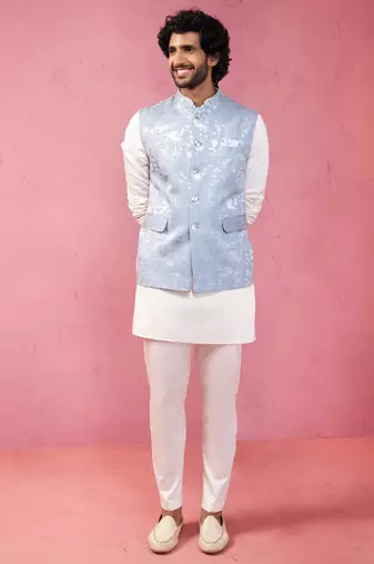 grey nehru jacket set - designer 3 piece traditional outfit
