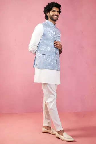 grey nehru jacket set - designer 3 piece traditional outfit