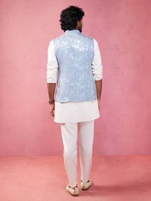 grey nehru jacket set - designer 3 piece traditional outfit 5