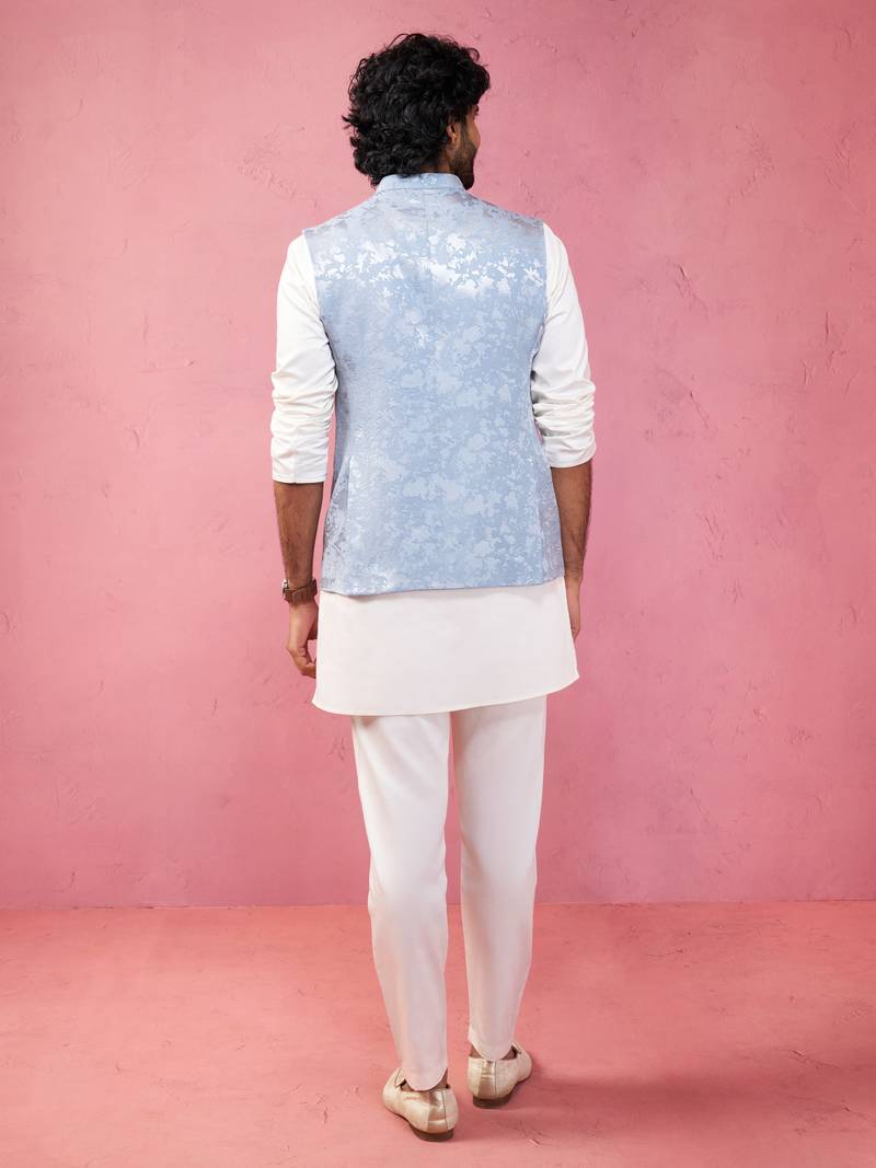 Vastramay men's grey nehru jacket set - designer 3 piece traditional outfit