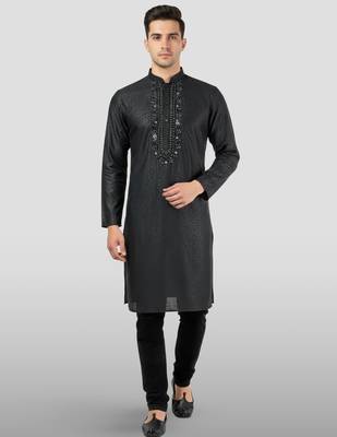 black embroidered kurta with black pyjama - beaded wedding set 1