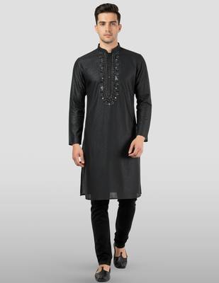 black embroidered kurta with black pyjama - beaded wedding set 3