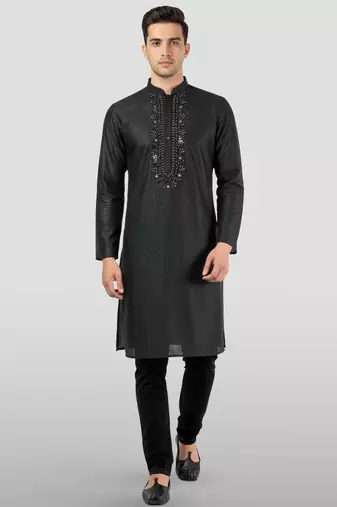 black embroidered kurta with black pyjama - beaded wedding set