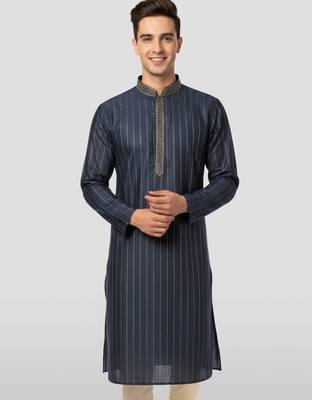 navy blue nike cotton kurta - thread embroidered wedding summer 1