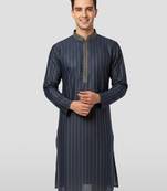 Vastramay navy blue nike cotton kurta - thread embroidered wedding summer