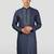 Vastramay men's navy blue zudio emboss silk kurta - bead mirror embroidered wedding