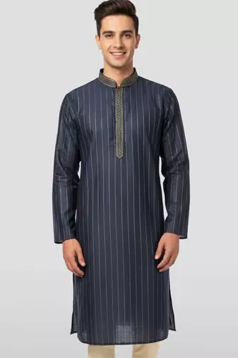 navy blue nike cotton kurta - thread embroidered wedding summer