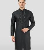 Vastramay black zudio emboss silk kurta - bead mirror embroidered wedding ethnic