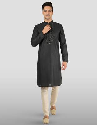 black embroidered kurta with cream pyjama - beaded wedding set 1