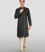 Vastramay black embroidered kurta with cream pyjama - beaded wedding set