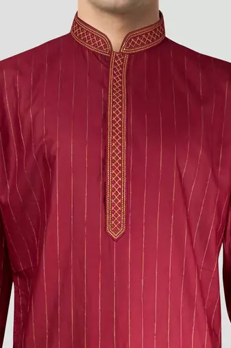 maroon nike cotton kurta - thread embroidered wedding summer ethnic
