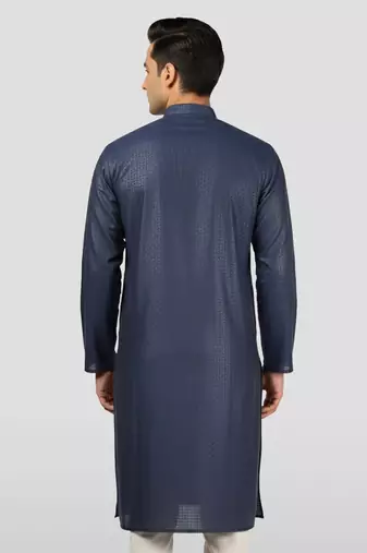 navy blue zudio emboss silk kurta - bead mirror embroidered wedding