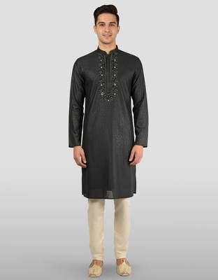 black embroidered kurta with cream pyjama - beaded wedding set 3