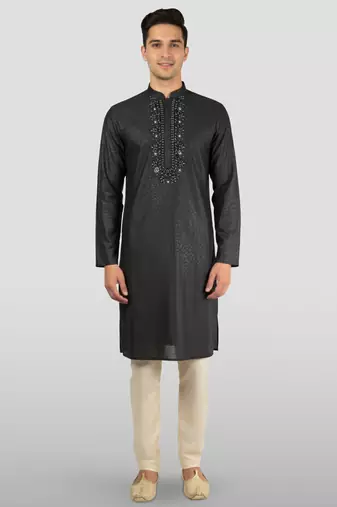 black embroidered kurta with cream pyjama - beaded wedding set