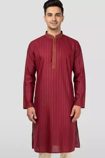 maroon nike cotton kurta - thread embroidered wedding summer ethnic