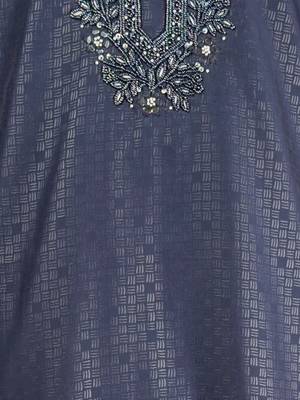 navy blue zudio emboss silk kurta - bead mirror embroidered wedding 5