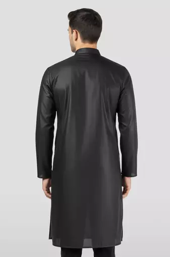 black zudio emboss silk kurta - bead mirror embroidered wedding ethnic
