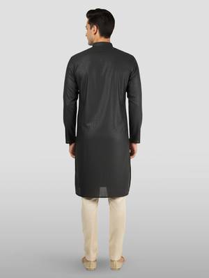 black embroidered kurta with cream pyjama - beaded wedding set 4