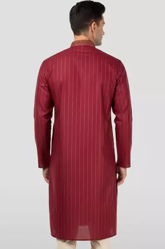 maroon nike cotton kurta - thread embroidered wedding summer ethnic
