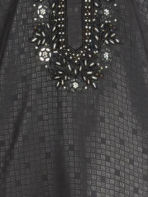 black zudio emboss silk kurta - bead mirror embroidered wedding ethnic 5