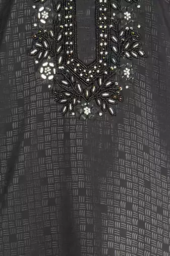 black zudio emboss silk kurta - bead mirror embroidered wedding ethnic